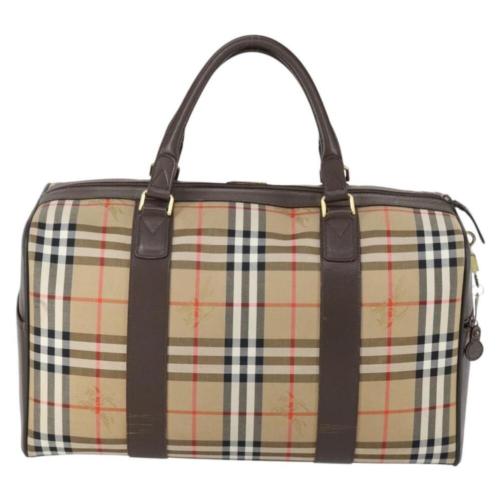 Burberrys Nova Check Boston Bag Canvas Beige Gold Auth 155598 - Picture 2 of 16